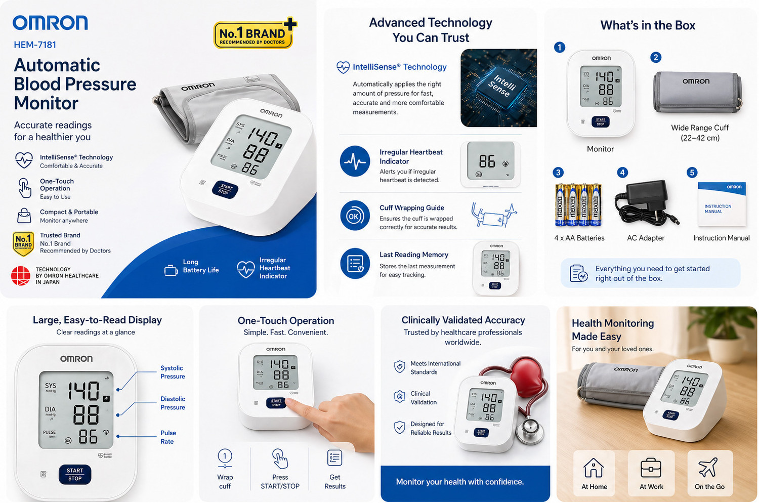 Image of OMRON HEM 7181 with adaptor compatabile Bp Monitor (blue and white mix)