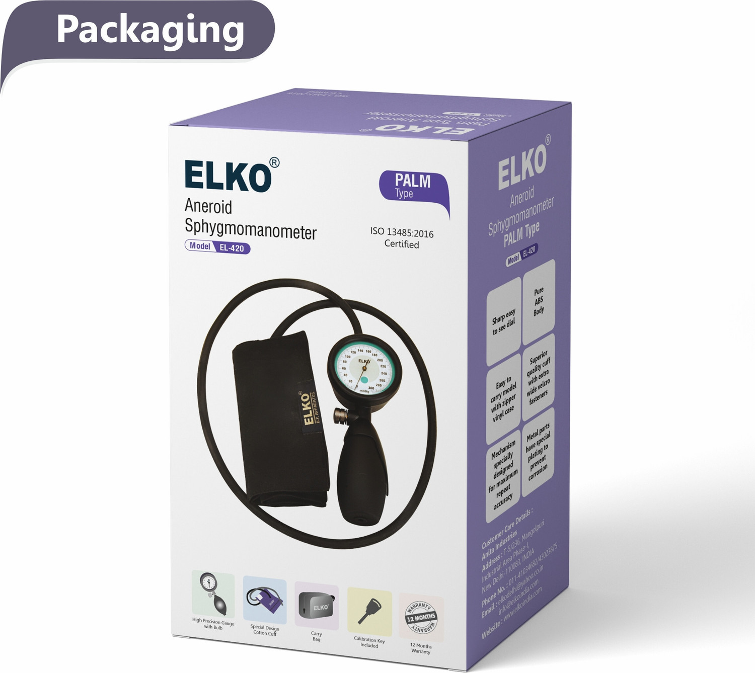 Image of ELKO EL-420 Palm Type Aneroid Sphygmomanometer Bp Monitor