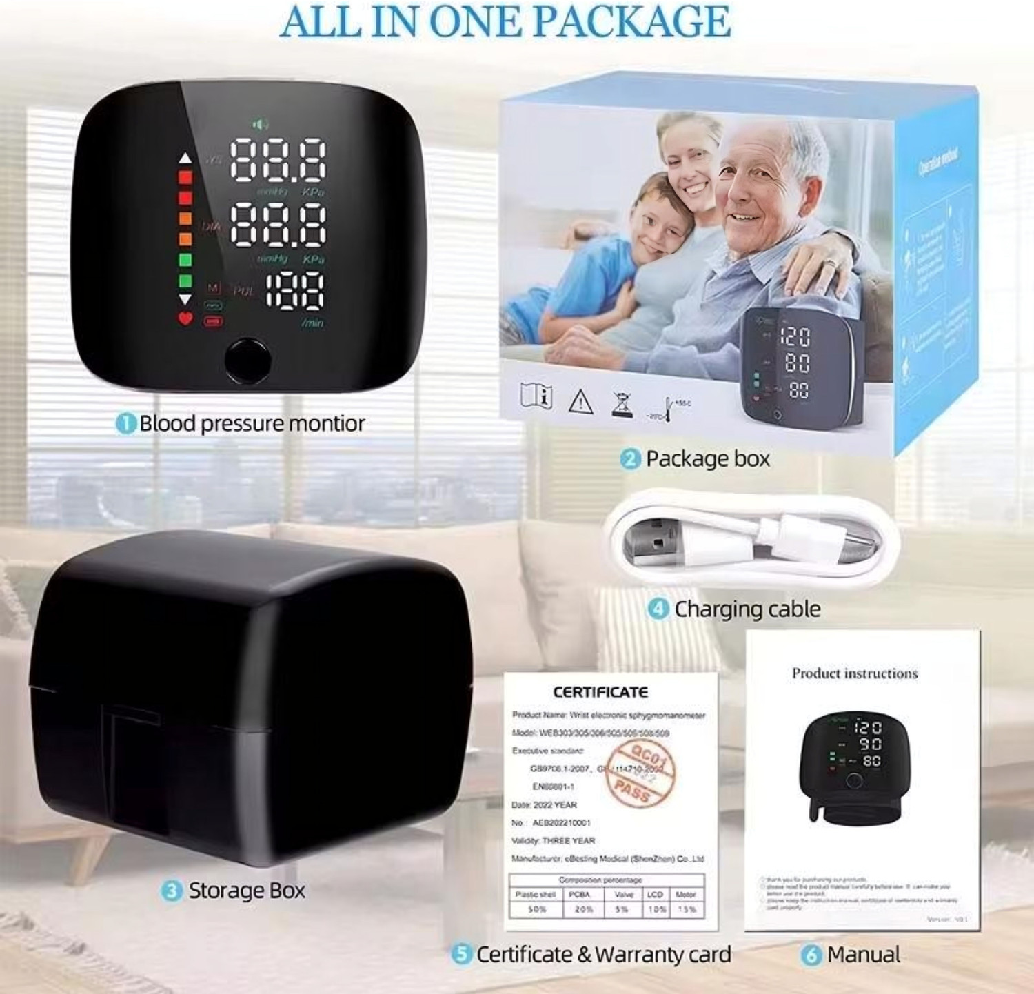 Image of Accutrust Digital Wrist Blood Pressure Monitor LED Display, Memory Function & USB Charging AC-WB10 Niki Bp Monitor
