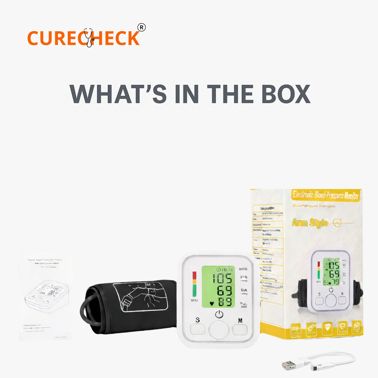 Image of curecheck Yellow BP2 Curecheck Automatic Blood Pressure Machine with Cuff kit Bp Monitor