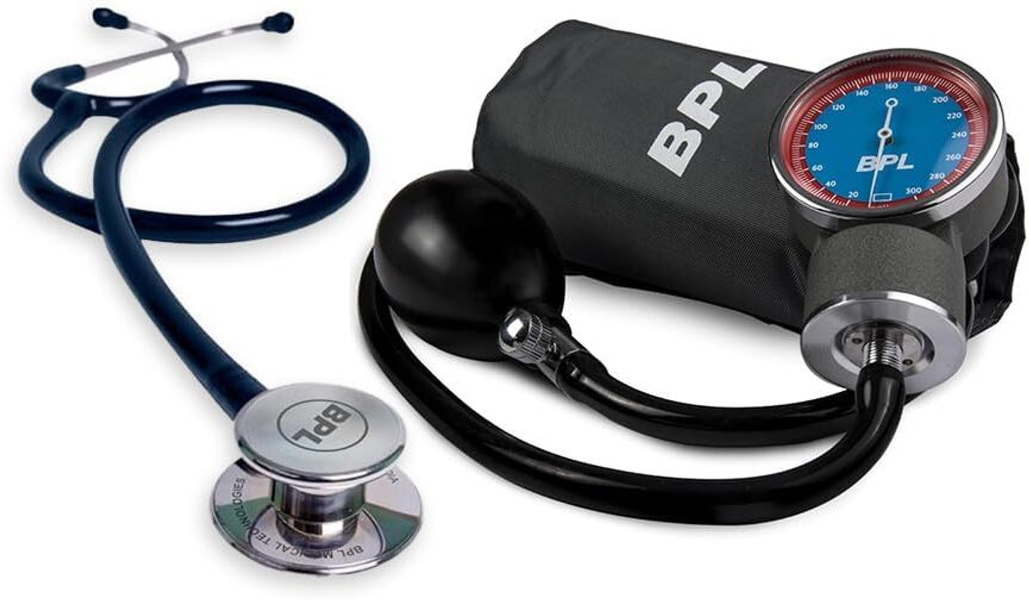 Image of BPL Medical Technologies 91MED780+91MED0136 Aneroid Sphygmomanometer and ST-03 Brass Dual Adult Chest Piece Stethoscope Bp Monitor