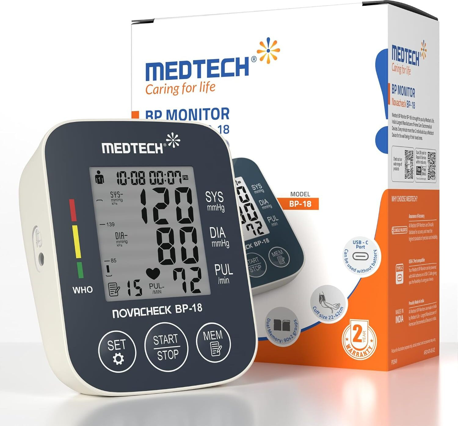 Image of Medtech BP18 Portable Automatic Digital Blood Pressure Monitor Machine works with Type-C BP18 Bp Monitor