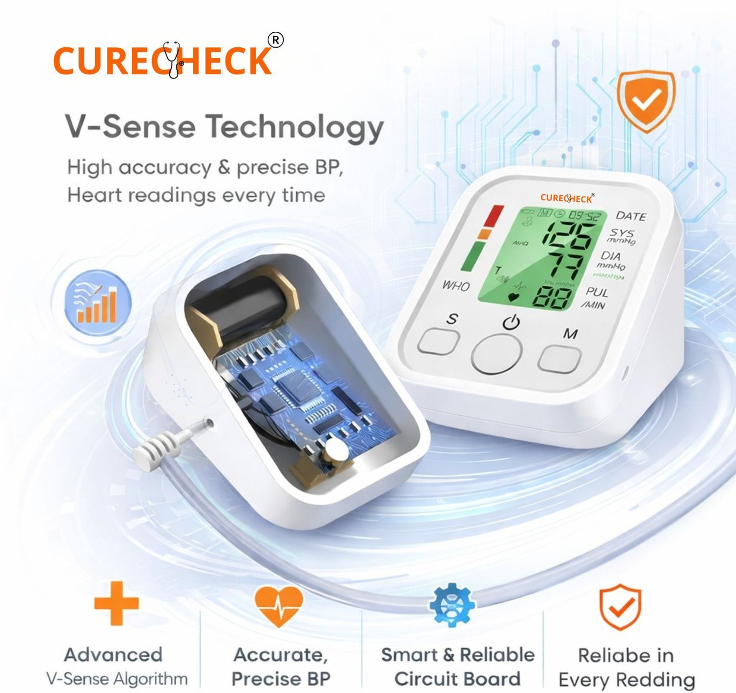 Image of curecheck Automatic Blood Pressure Machine without Battery with Cuff kit Bp Monitor