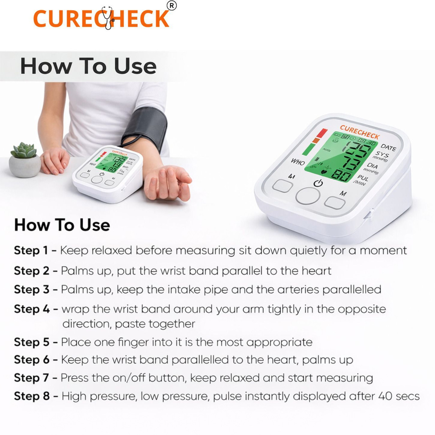 Image of curecheck Automatic Blood Pressure Machine without Battery with Cuff kit Bp Monitor