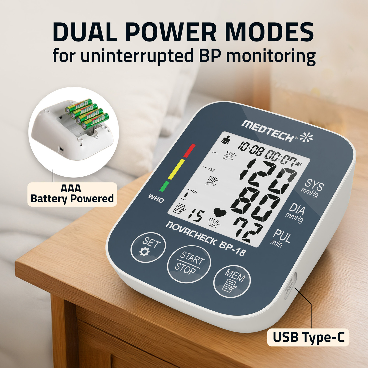 Image of Medtech BP18 Portable Automatic Digital Blood Pressure Monitor Machine works with Type-C BP18 Bp Monitor