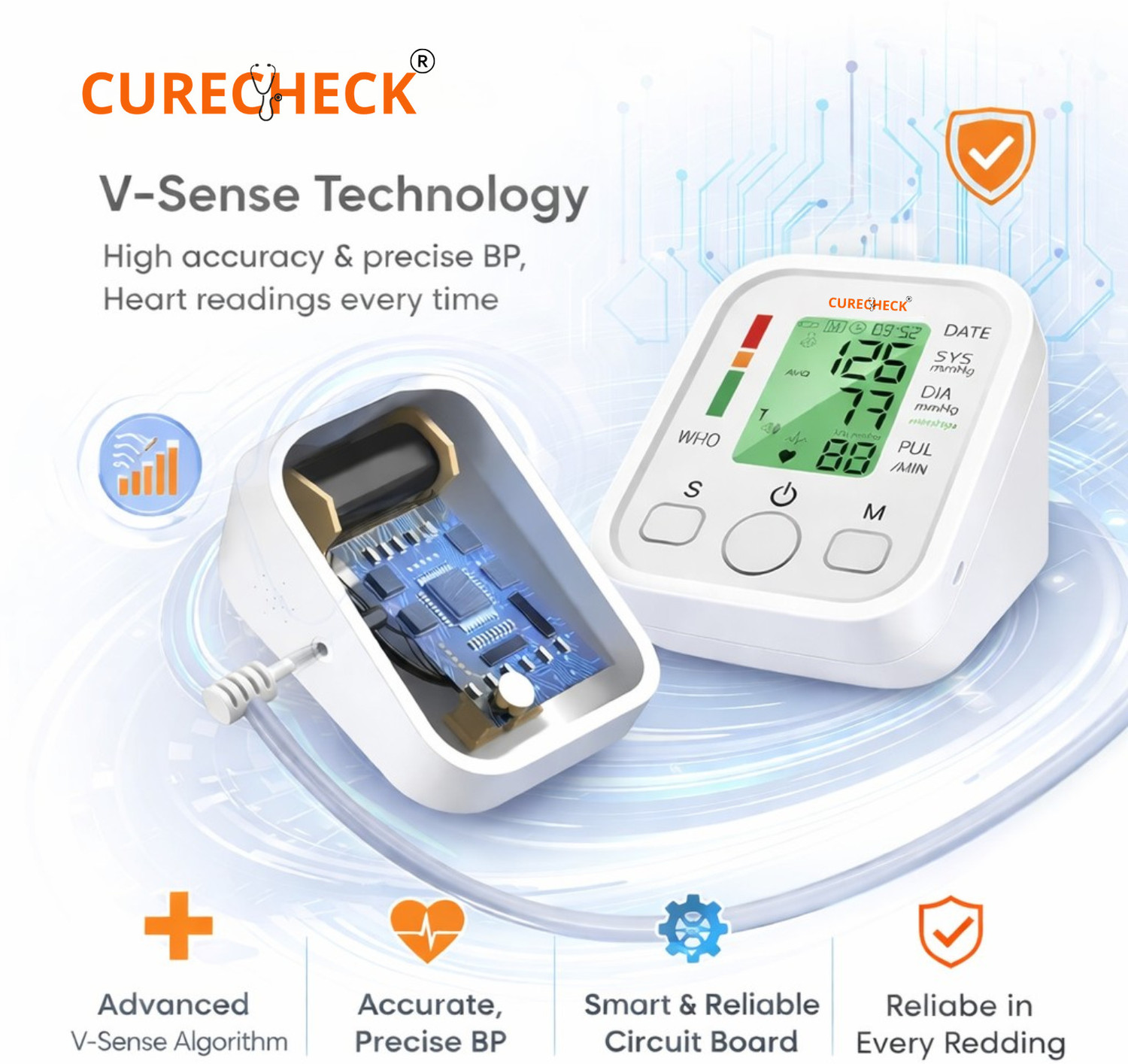 Image of curecheck Yellow BP2 Curecheck Automatic Blood Pressure Machine with Cuff kit Bp Monitor