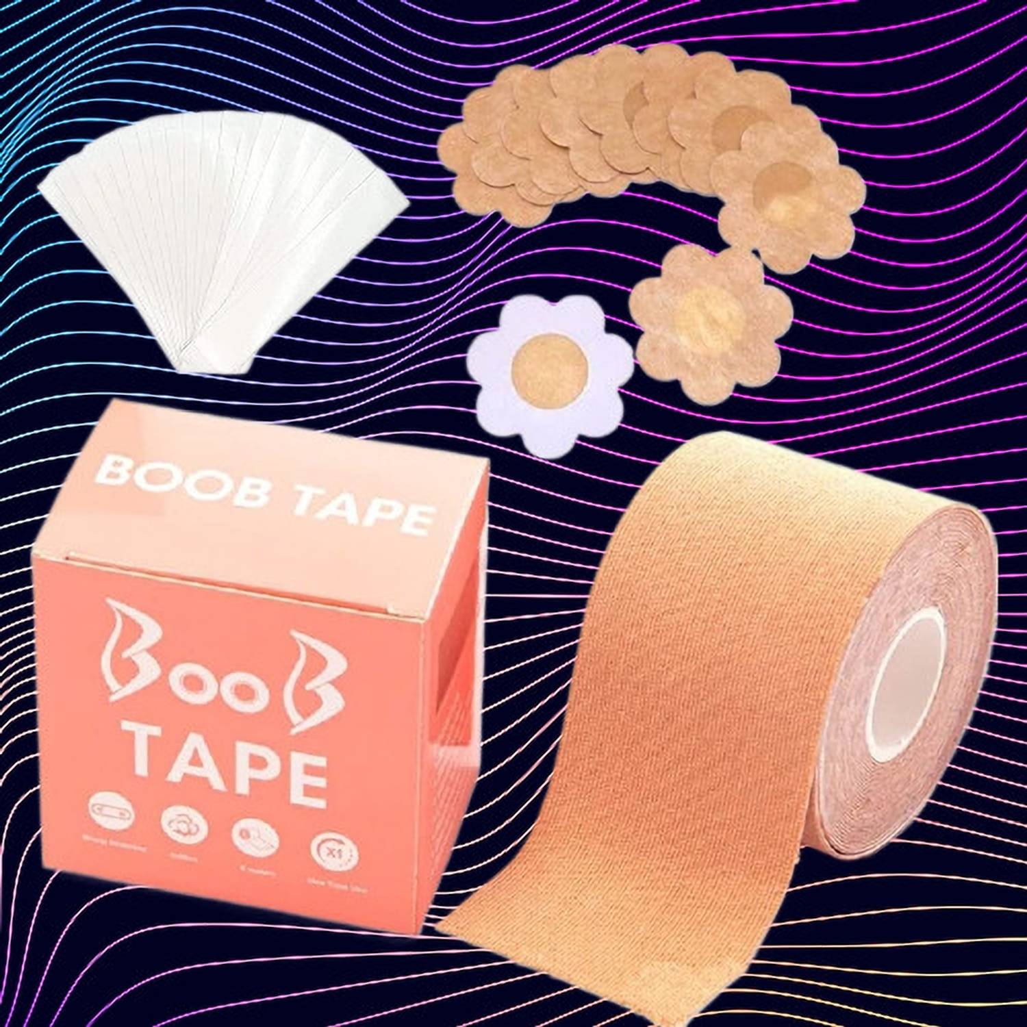 BZILO BooB Tape with 10 Nipple Pasties Fashion Tape Multipurpose Tape Women K96 Cotton Peel and Stick Bra Petals