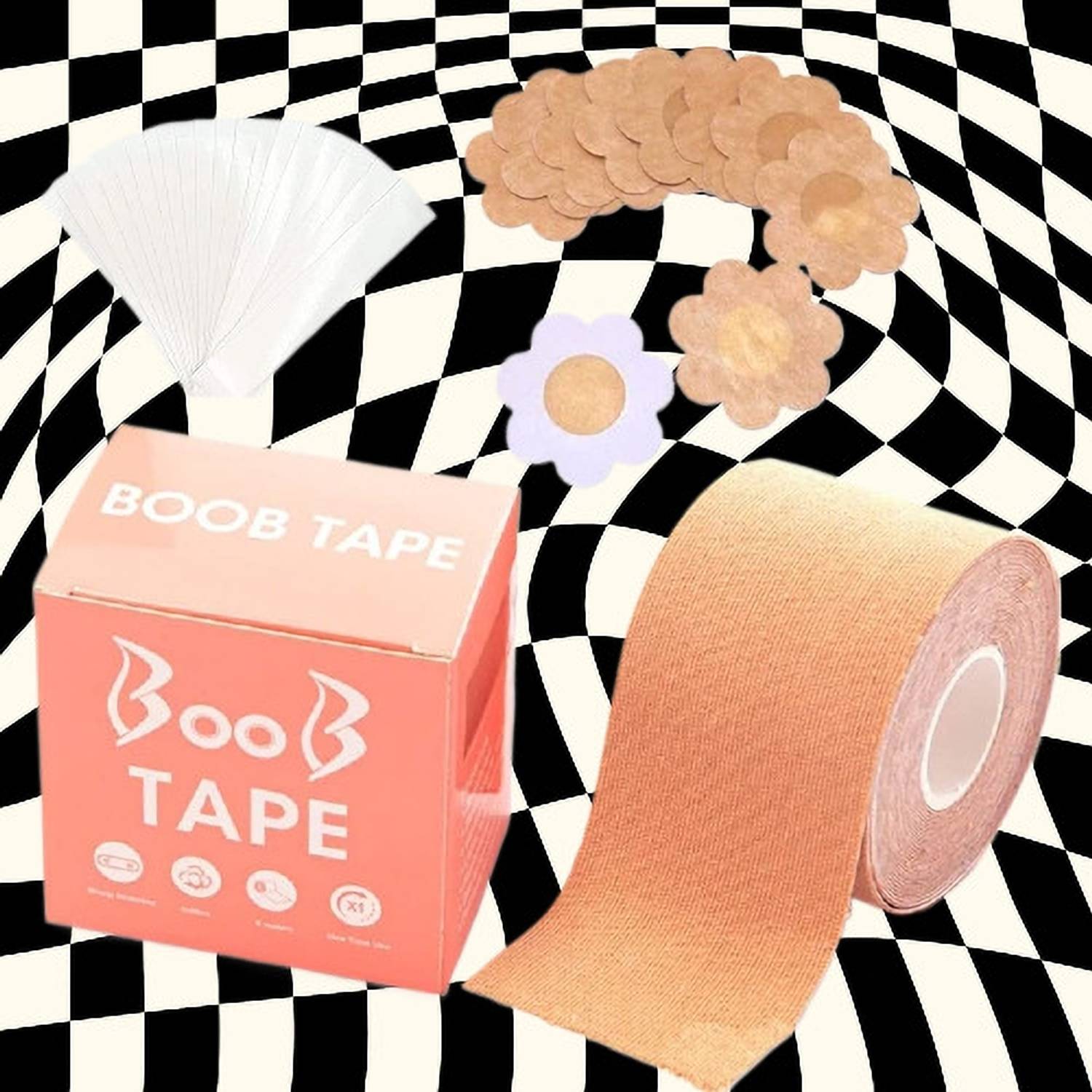 BZILO BooB Tape with 10 Nipple Pasties Fashion Tape Multipurpose Tape Women K72 Cotton Peel and Stick Bra Petals