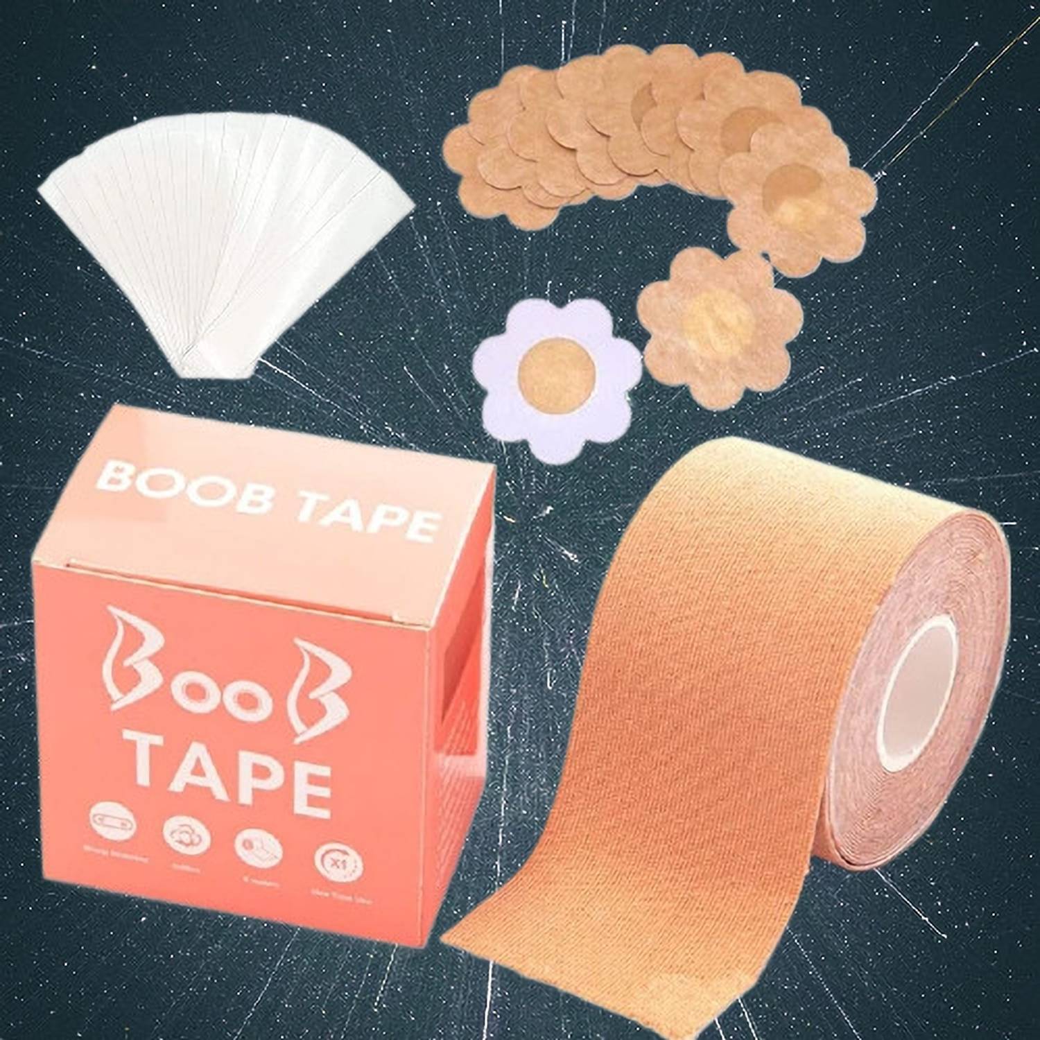 BZILO BooB Tape with 10 Nipple Pasties Fashion Tape Multipurpose Tape Women K102 Cotton Peel and Stick Bra Petals