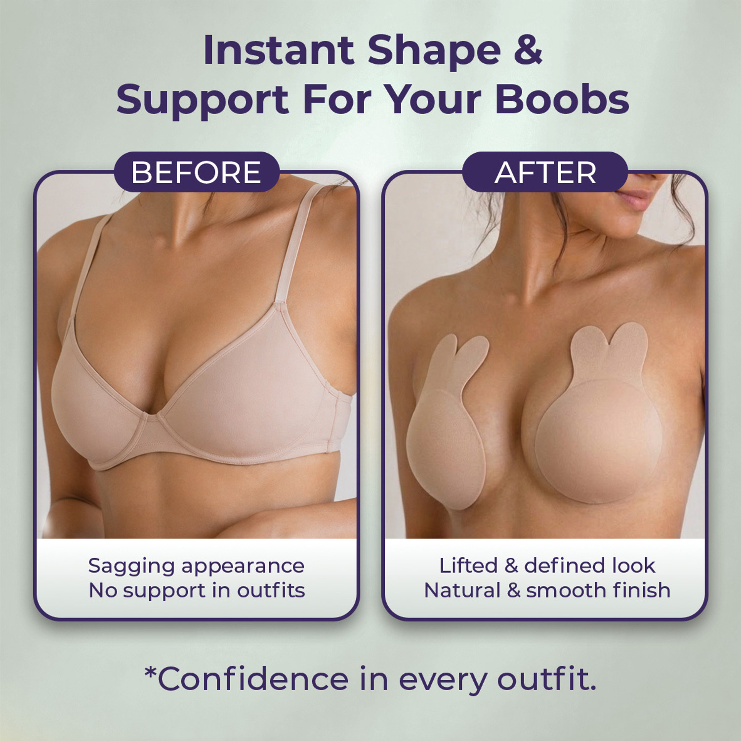 Image of Sanfe Flix Reusable Boob Lift Cups For Breast Push Up, Braless Padded A-C cup size Cotton Cup Bra Pads (Beige Pack of 2)