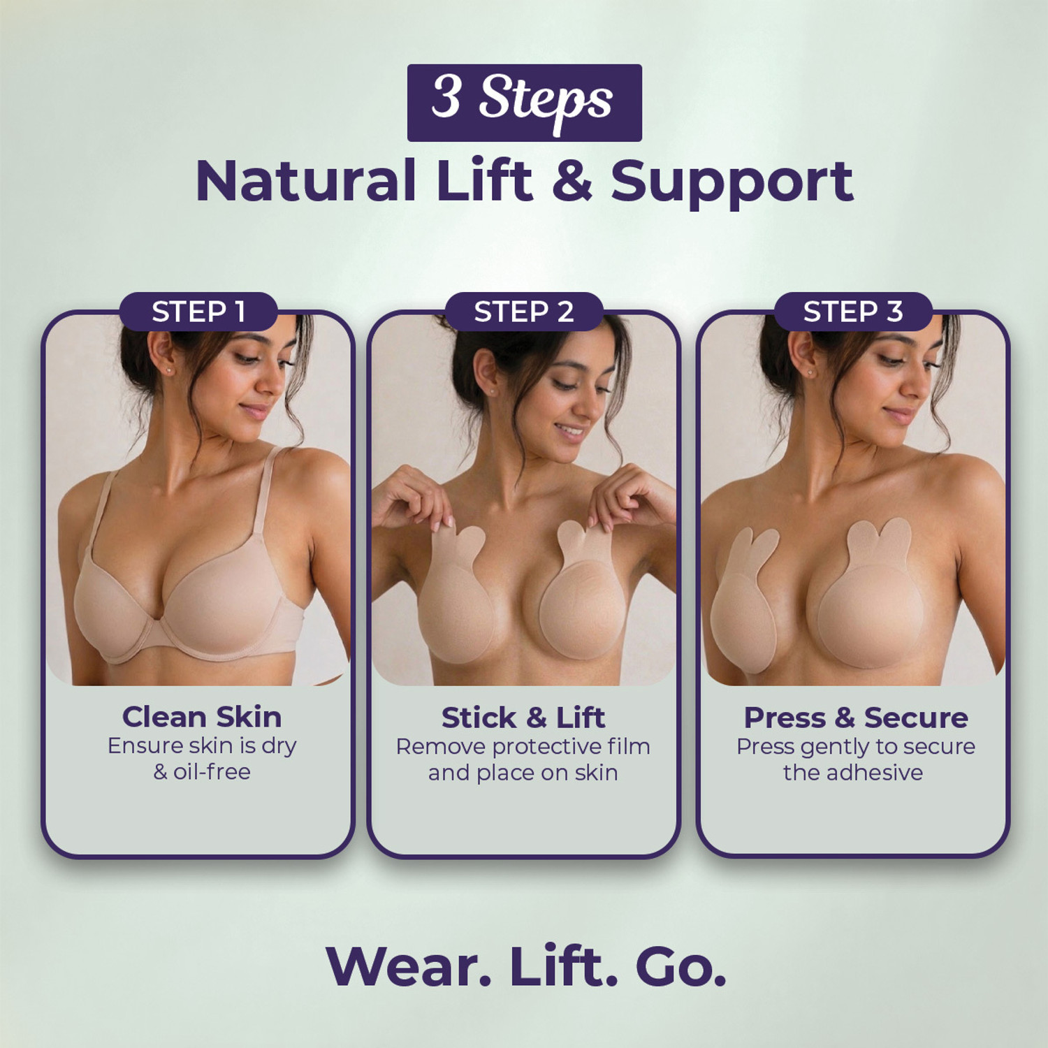 Image of Sanfe Flix Reusable Boob Lift Cups For Breast Push Up, Braless Padded A-C cup size Cotton Cup Bra Pads (Beige Pack of 2)