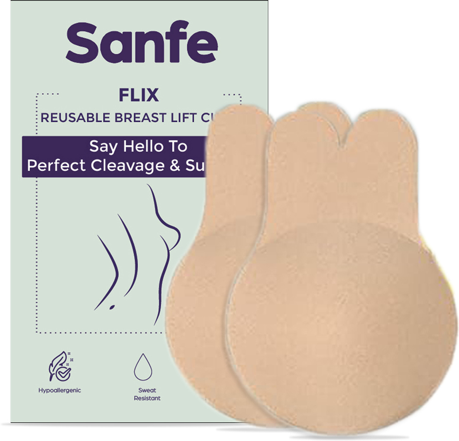 Image of Sanfe Flix Reusable Boob Lift Cups For Breast Push Up, Braless Padded A-C cup size Cotton Cup Bra Pads (Beige Pack of 2)
