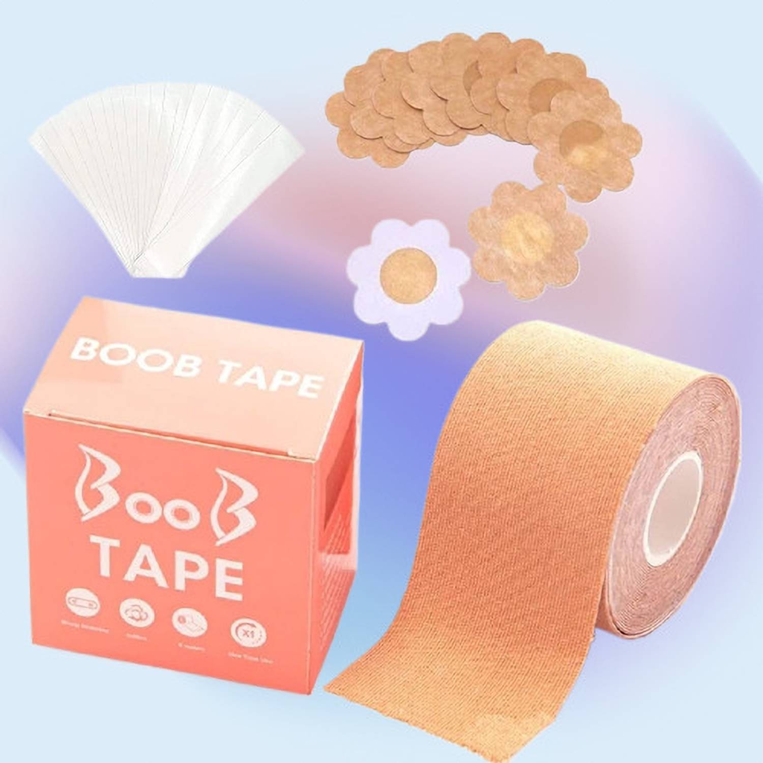BZILO BooB Tape with 10 Nipple Pasties Fashion Tape Multipurpose Tape Women K41 Cotton Peel and Stick Bra Petals