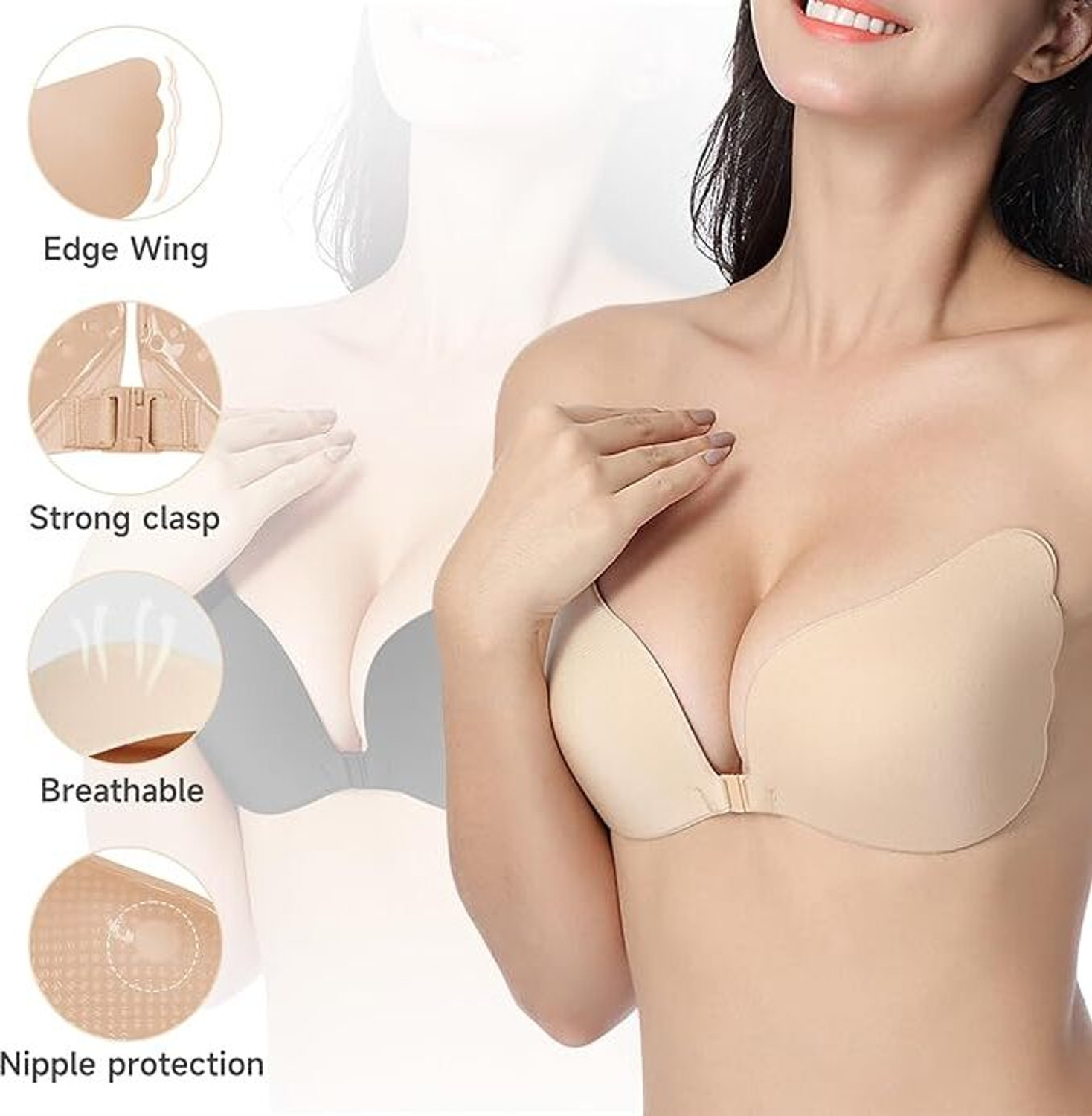 Image of TRK IMPEX Invisible Reusable Closure Nipple Push Up Sticky Bra for Women Silicone Peel and Stick Bra Pads