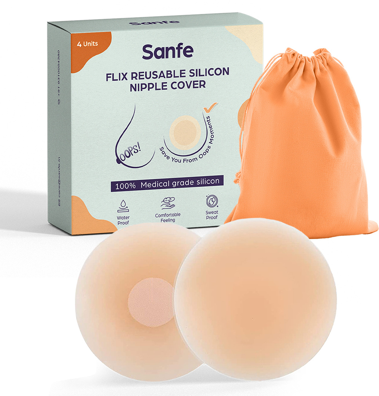 Sanfe Flix Reusable Silicone Nipple Cover, Medical grade silicone Silicone Cup Bra Pads