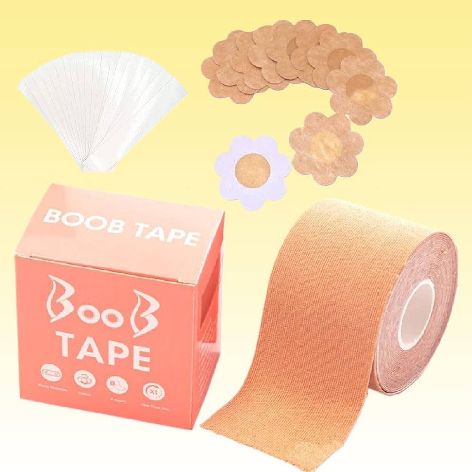 BZILO BooB Tape with 10 Nipple Pasties Fashion Tape Multipurpose Tape Women K40 Cotton Peel and Stick Bra Petals