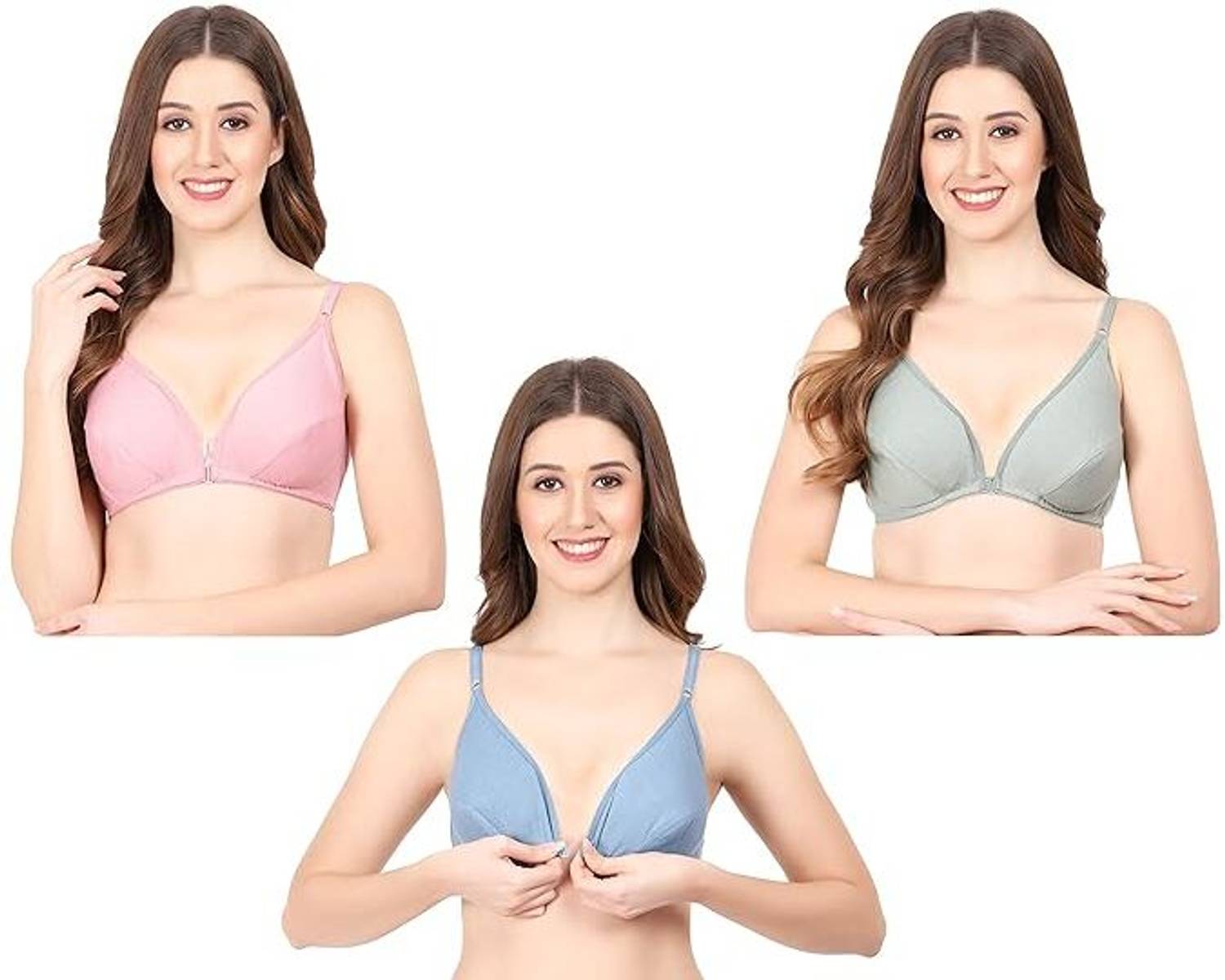 Auletics Front Closure Bra for Women Non Padded Non Wired Bra Combo Women Plunge Non Padded Bra