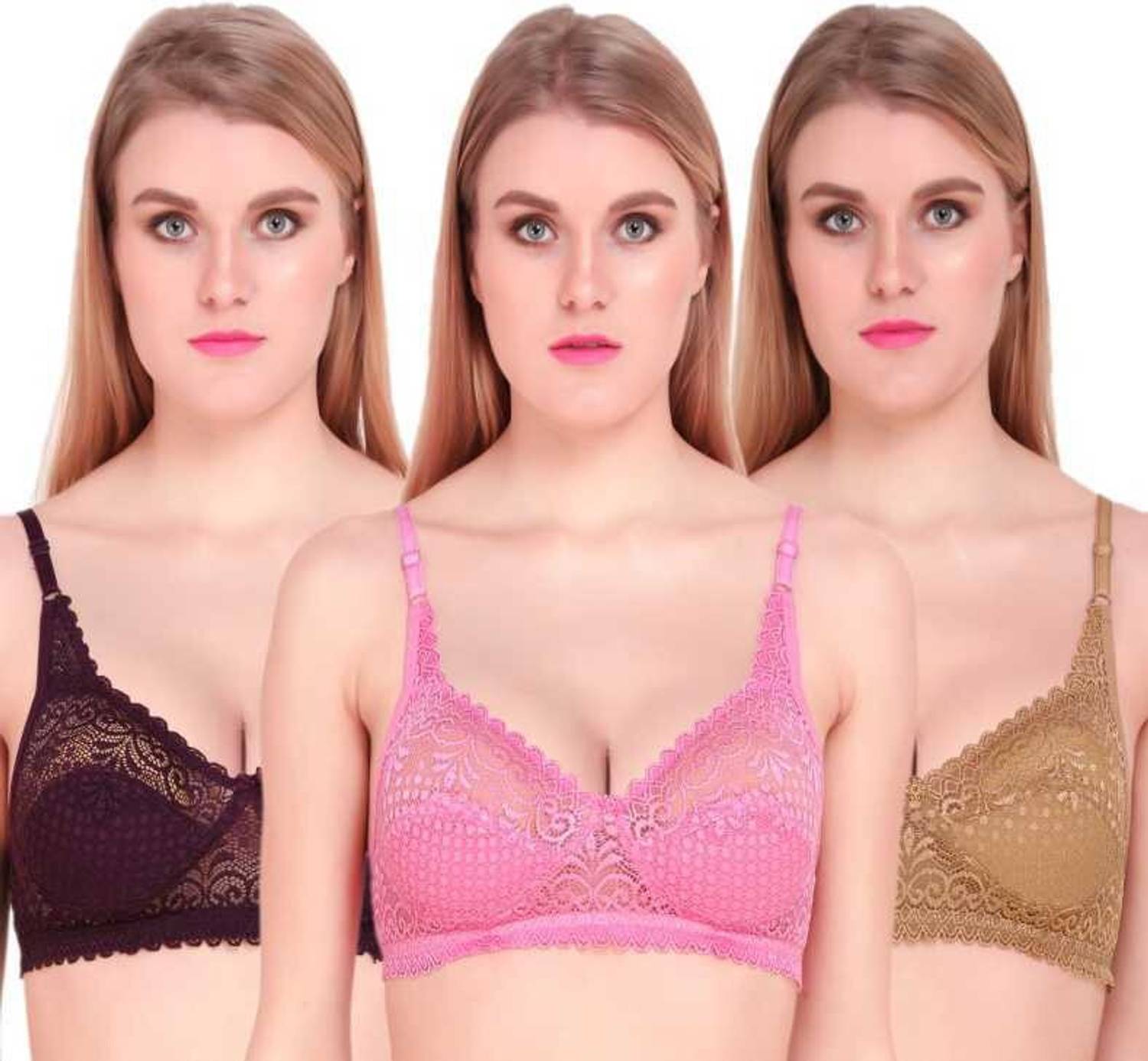 AGB Women Full Coverage Non Padded Bra (Purple, Beige, Pink) Women Full Coverage Non Padded Bra