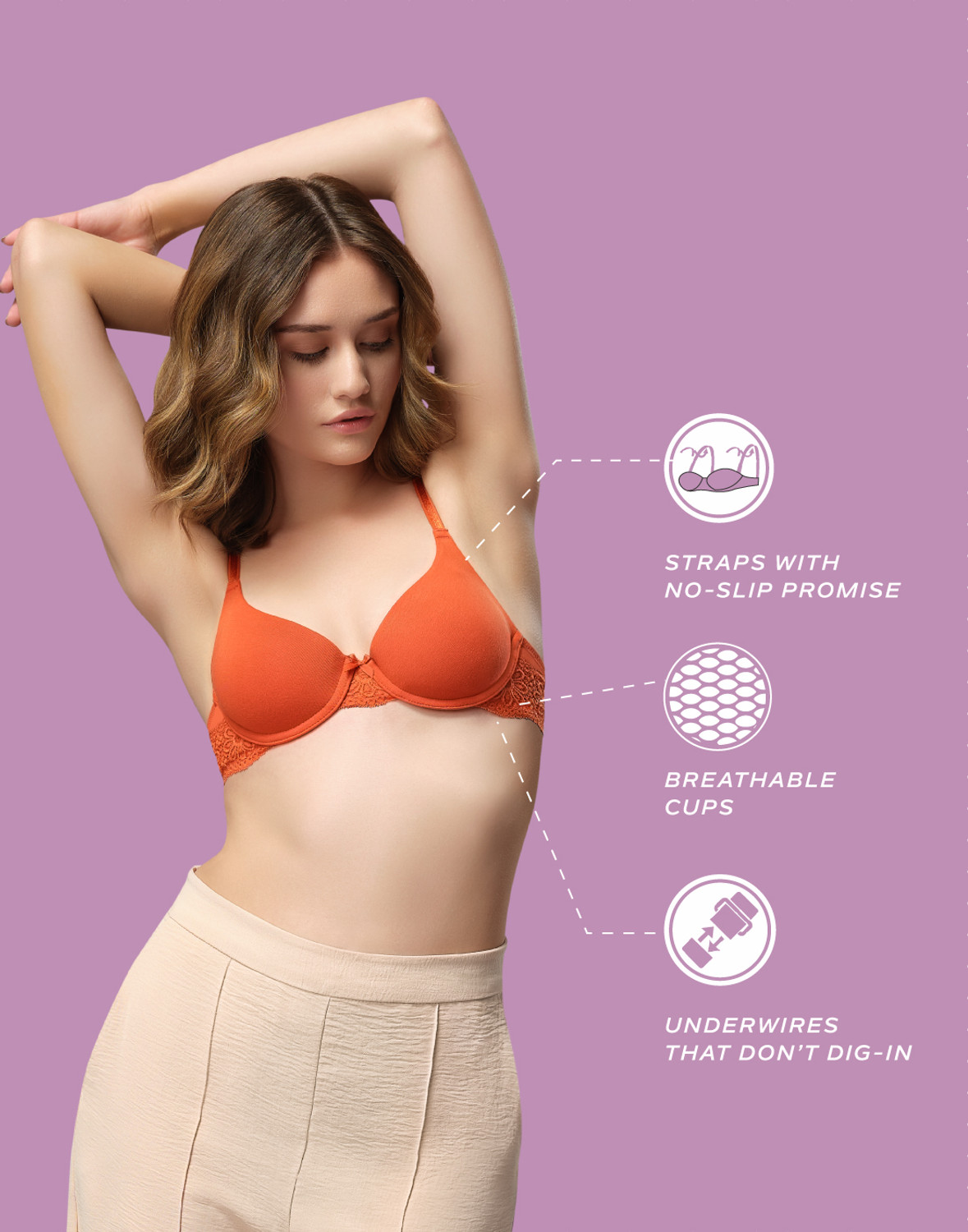 Image of VAN HEUSEN Plush Back No Slip Strap 16 Hours Of Comfort Women T-Shirt Lightly Padded Bra