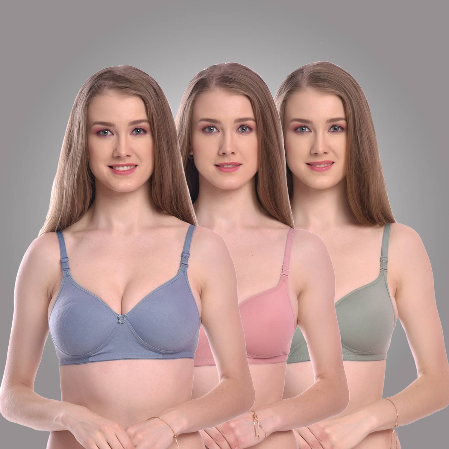 Bilqis Pack of 3 Women T-Shirt Lightly Padded Bra (Multicolor) Women Full Coverage Lightly Padded Bra