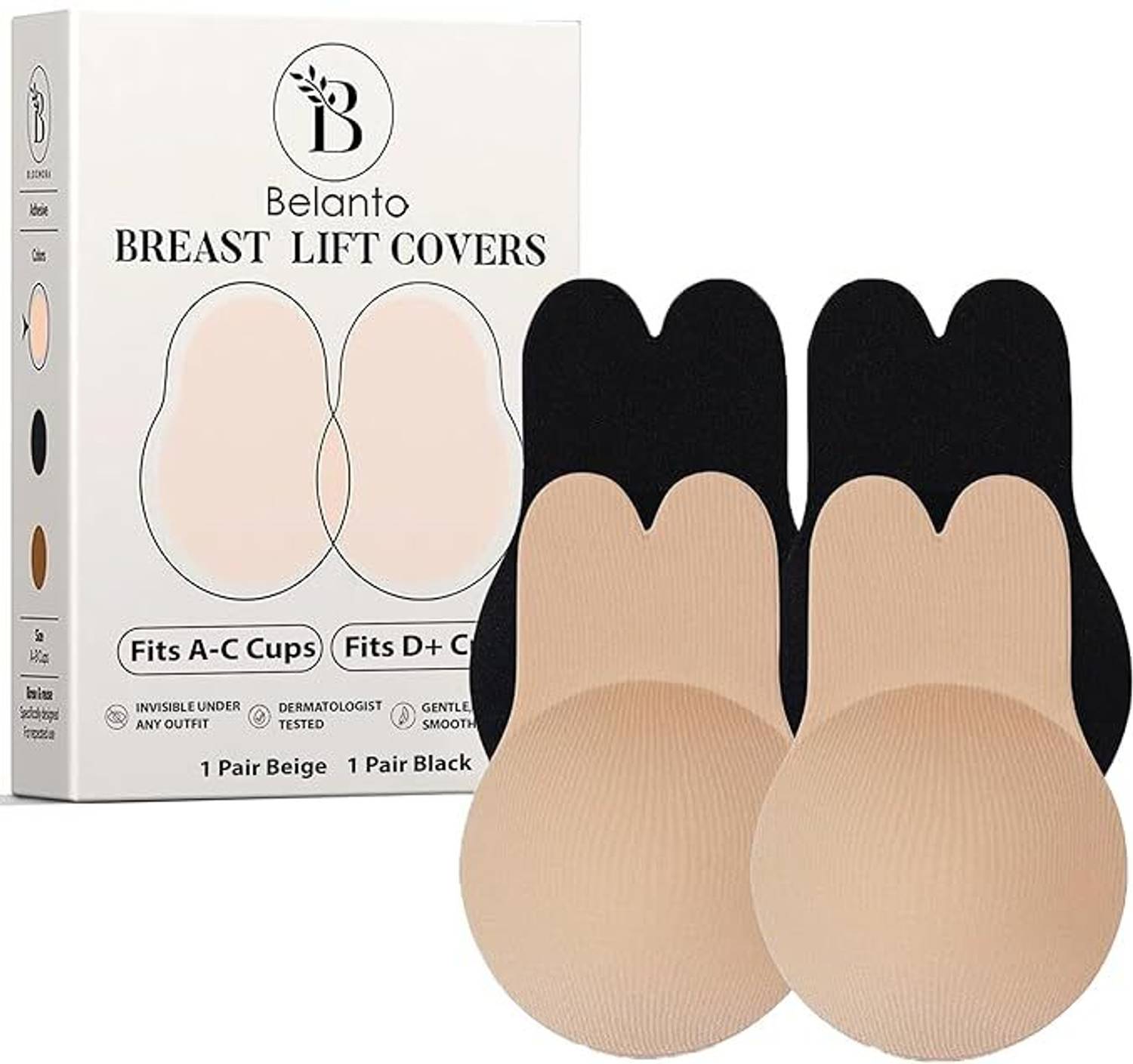 Belanto 2 Pair Beige & Black Color Invisible & Reusable Push Up Bra Fits A-C Cups Women Stick-on Non Padded Bra