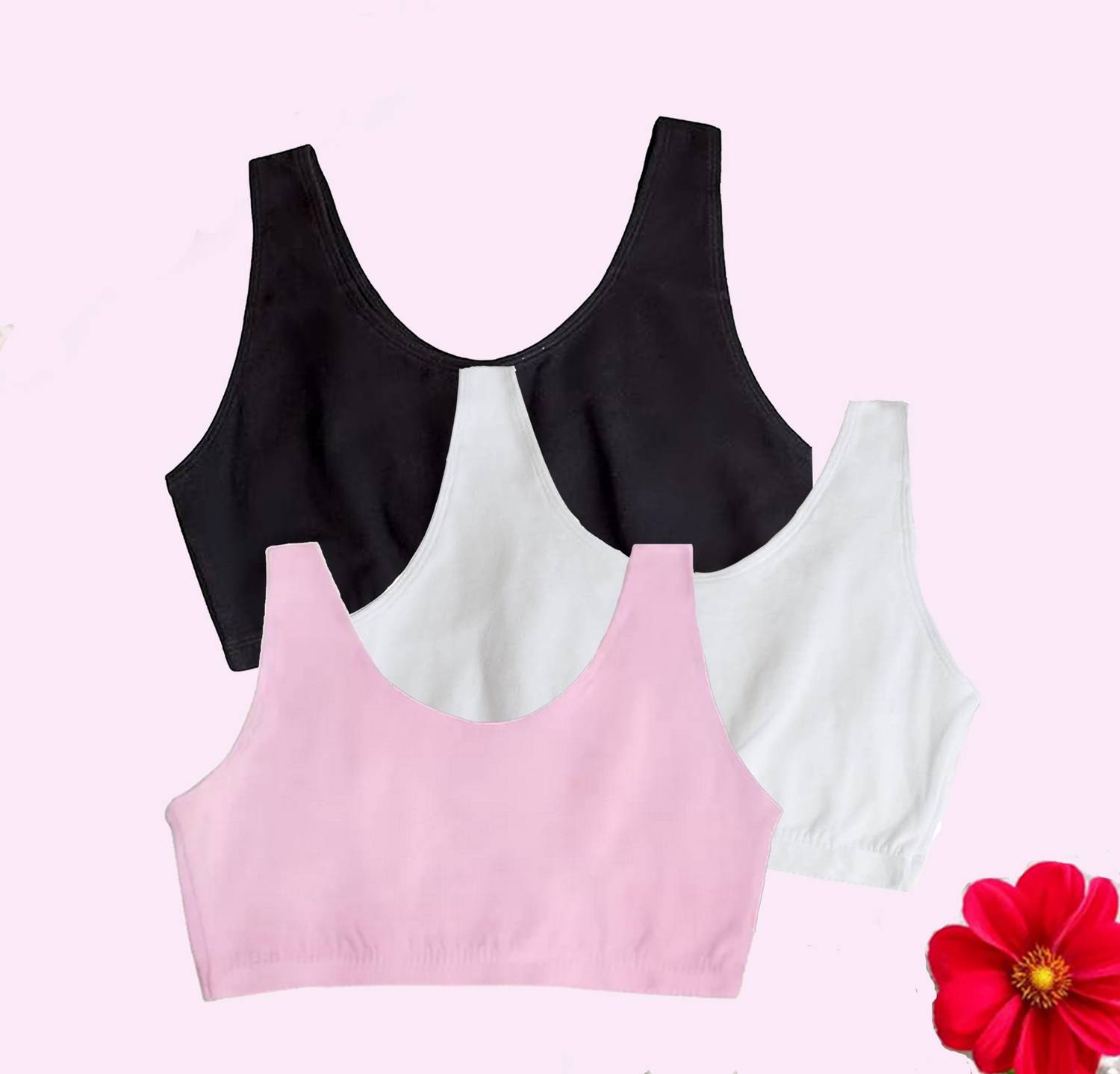 BRAABAA Pack of 3 Girls non padded beginner sports bra Girls Training/Beginners Non Padded Bra