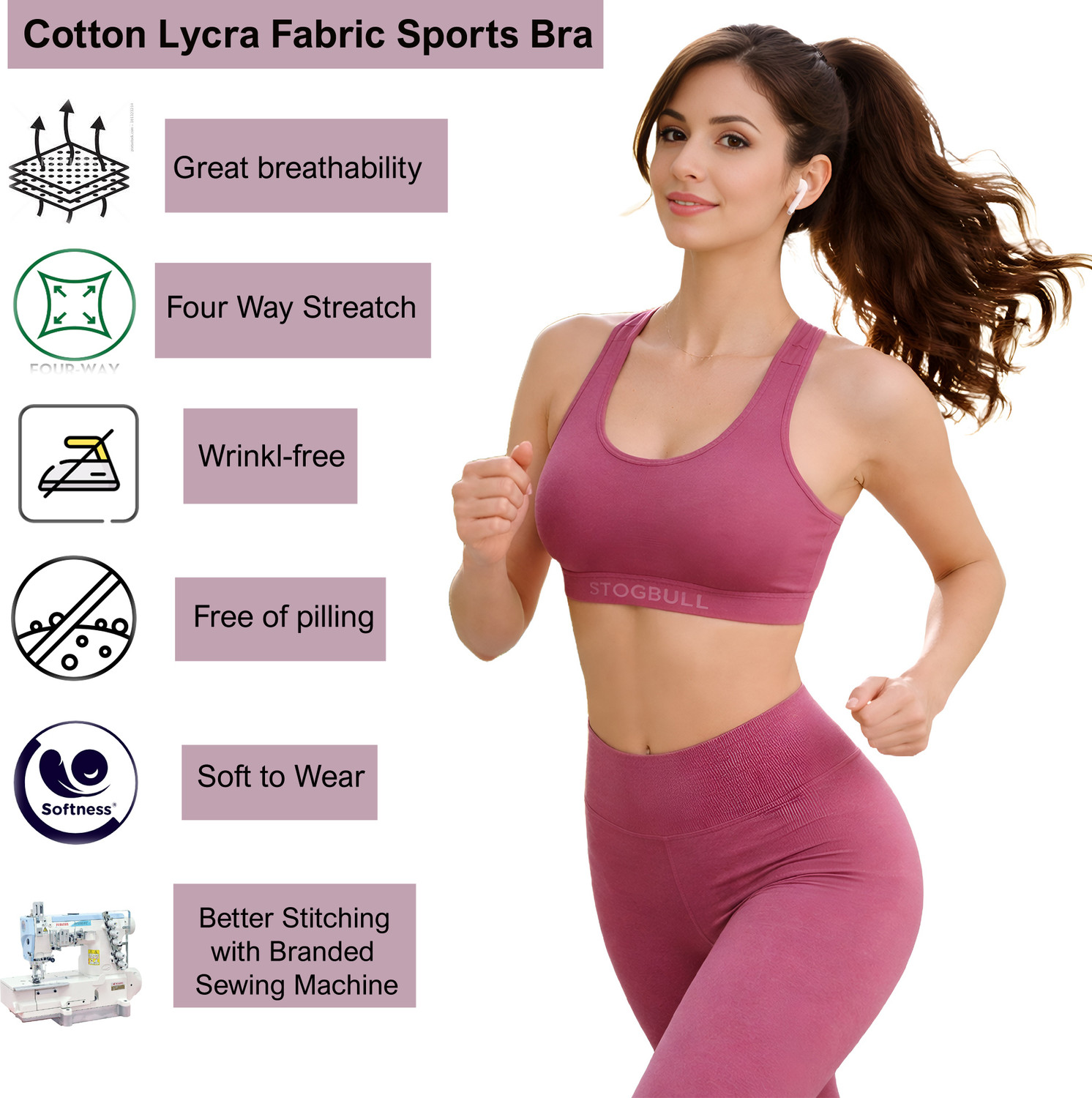 Image of STOGBULL Cotton Lycra Sports Bra Combo pack of 2 for Gym Yoga Exercise Running & Workout Women Sports Non Padded Bra