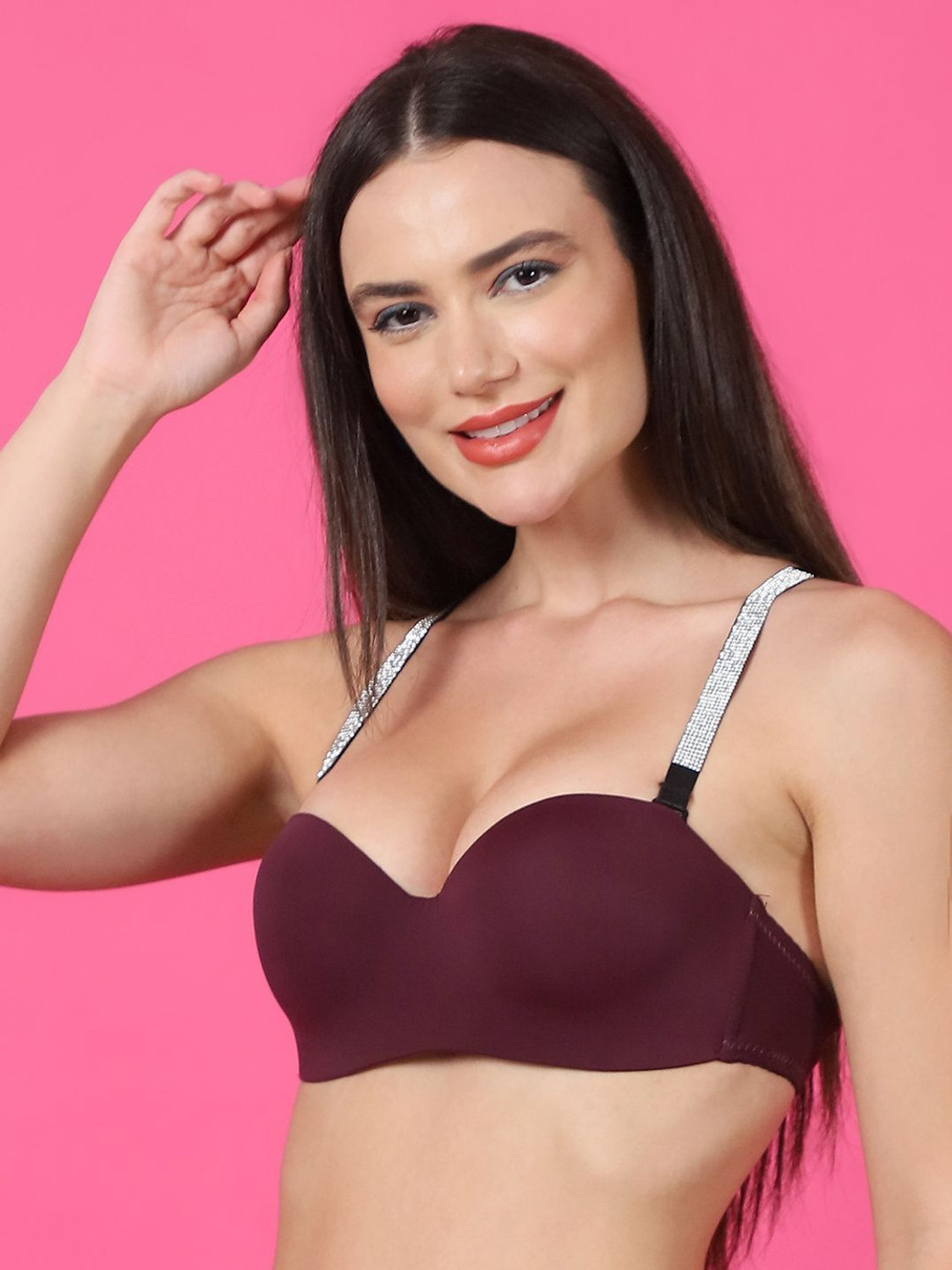 Image of PrivateLifes Shine Strap Half Cup Underwire Balconette Bra Women Balconette Lightly Padded Bra