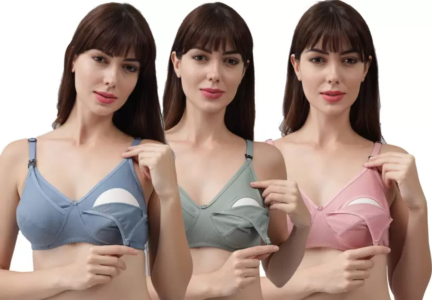 Image of AMOZE NEW YORK STYLE ENG FEEDING BRA PACK OF 3 PICS Women Everyday Non Padded Bra