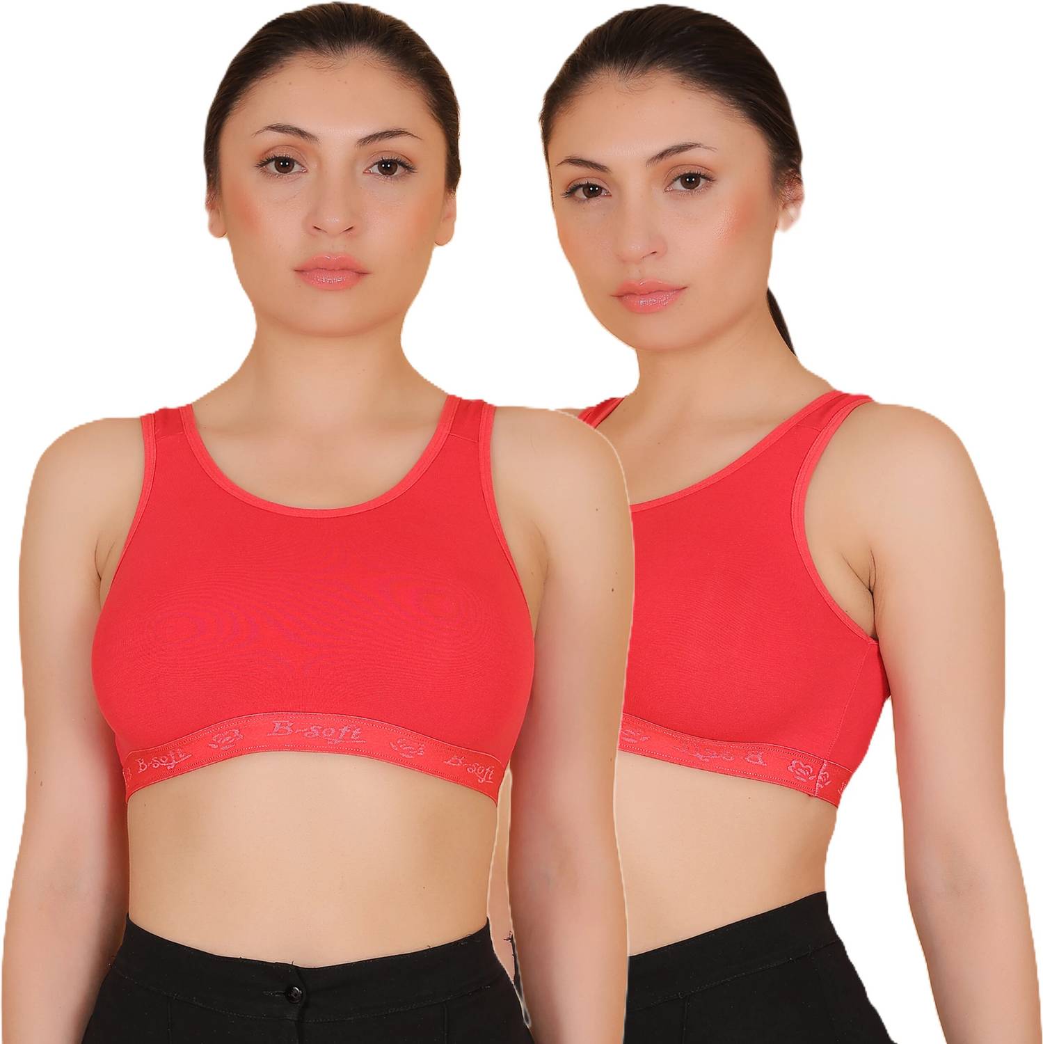 B-SOFT Cotton Lycra Sports Bra Combo pack of 2 for Gym Yoga Exercise Running Workout Women Sports Non Padded Bra