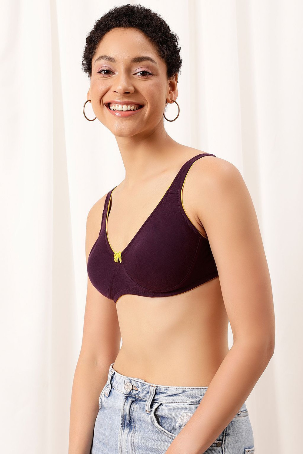 Image of Clovia Cotton Non-Wired Non-Padded Everyday Bra In Purple With Demi Cups Women Push-up Non Padded Bra