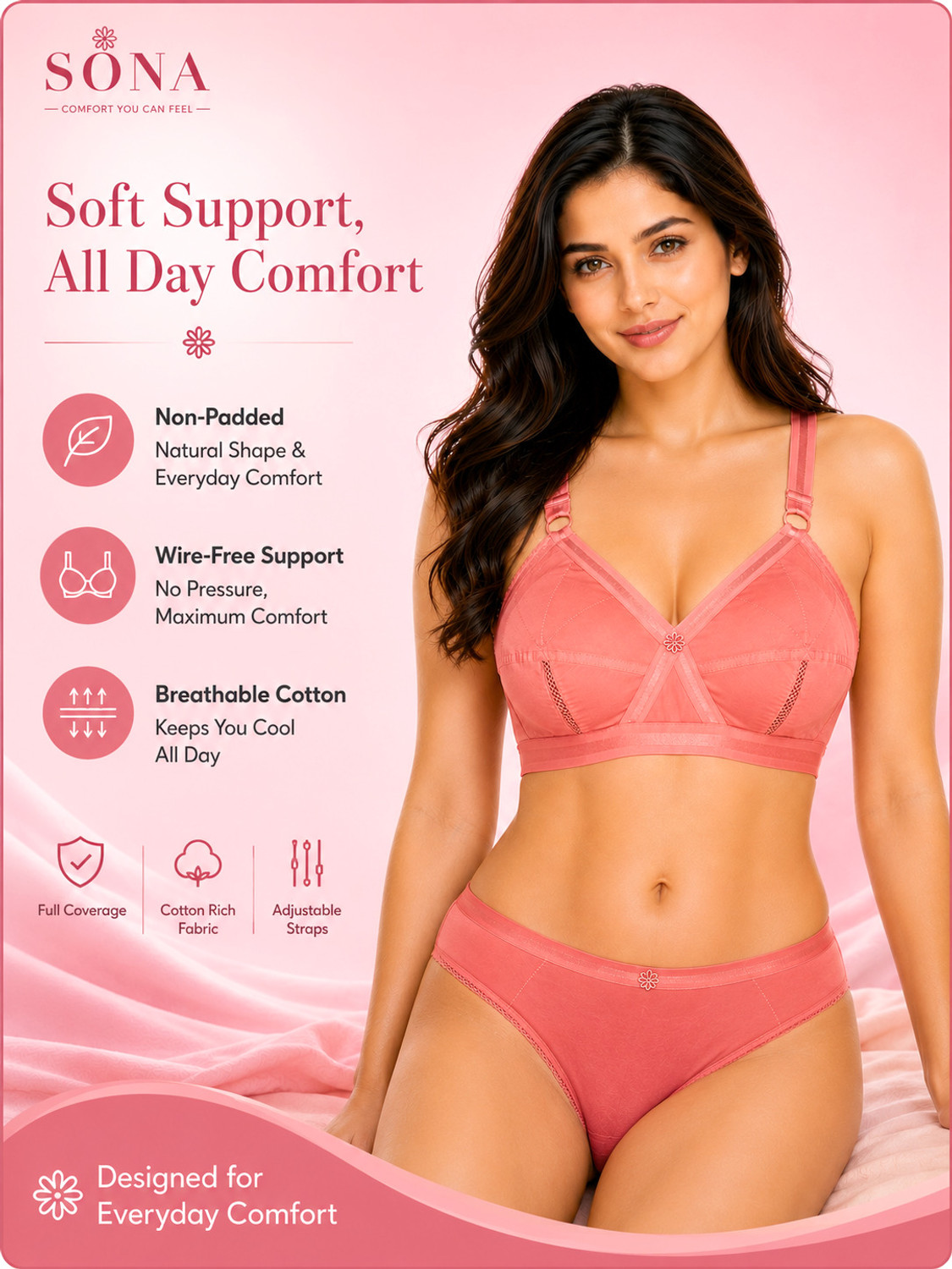 Image of SONA Women's Perfecto Cotton Full Coverage Plus Size Non-Padded Wirefree Everyday Bra Women Full Coverage Non Padded Bra