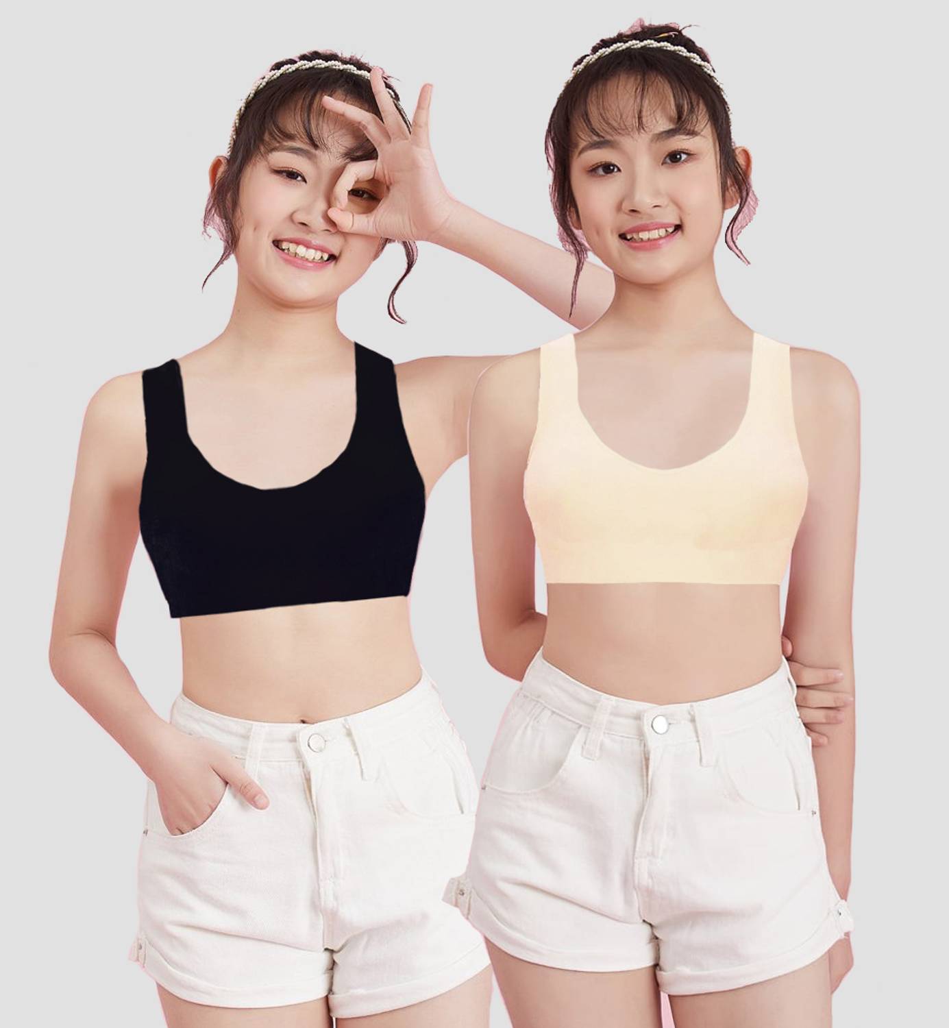 BRAABAA Pack of 3 Girls non padded beginner cotton sports bra Girls Sports Non Padded Bra