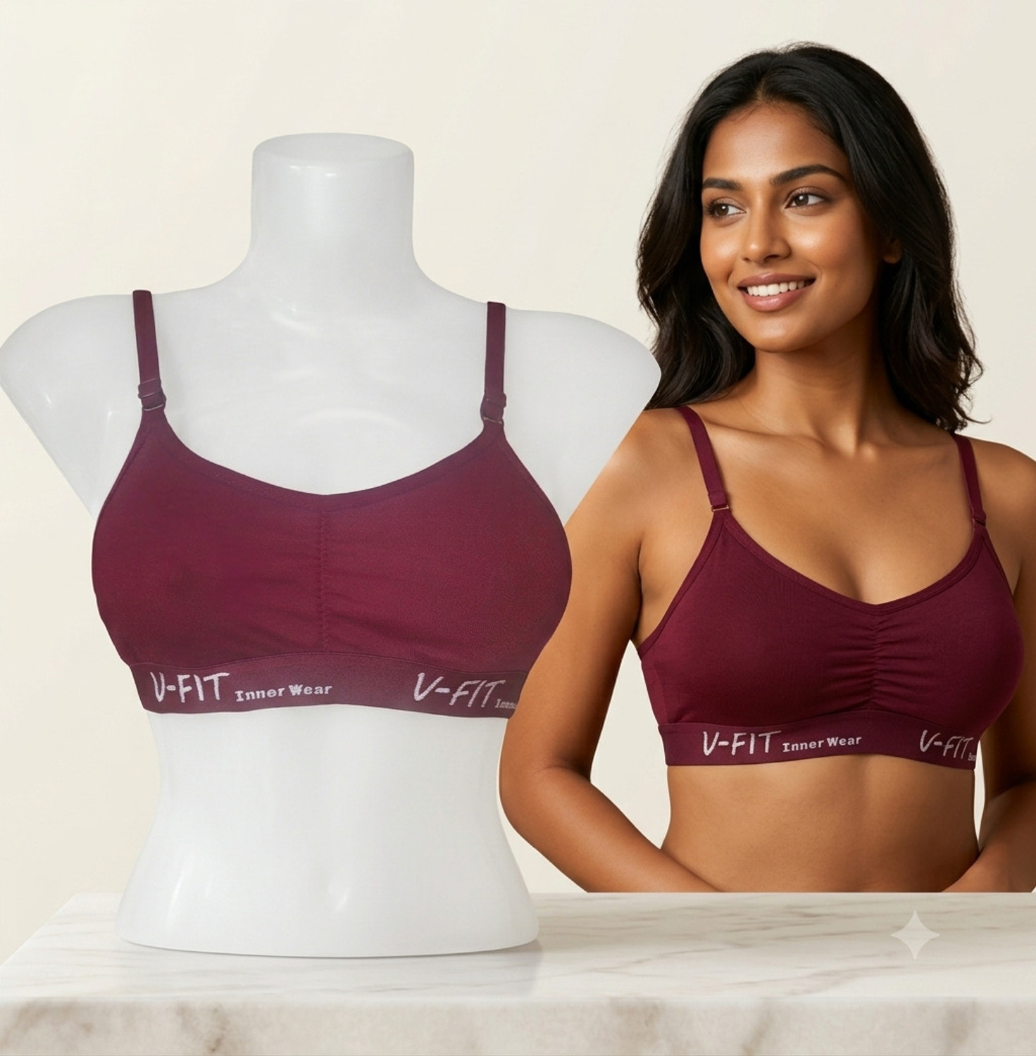 Image of V Fit Maroon Sports Bra Women Sports Non Padded Bra