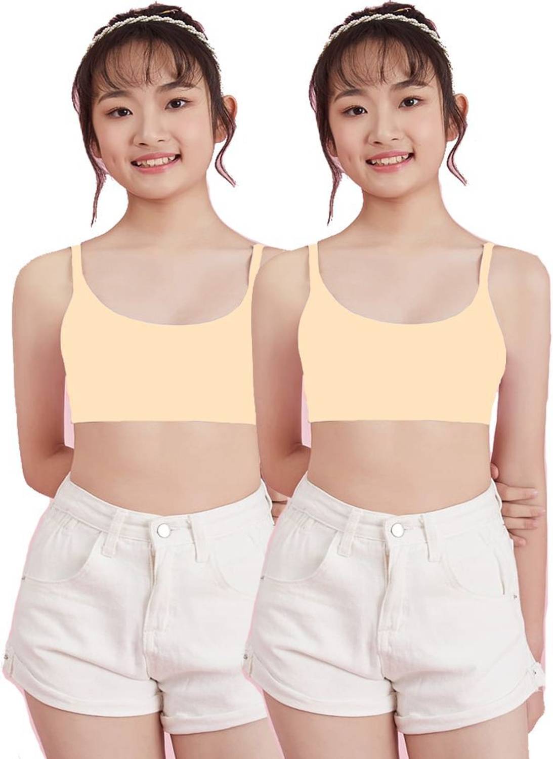 BRAAFEE 2_SLIP_CC Girls Non Padded Thin Strap Bra for Girls Non-Wired Gym Workout Girls Training/Beginners Non Padded Bra