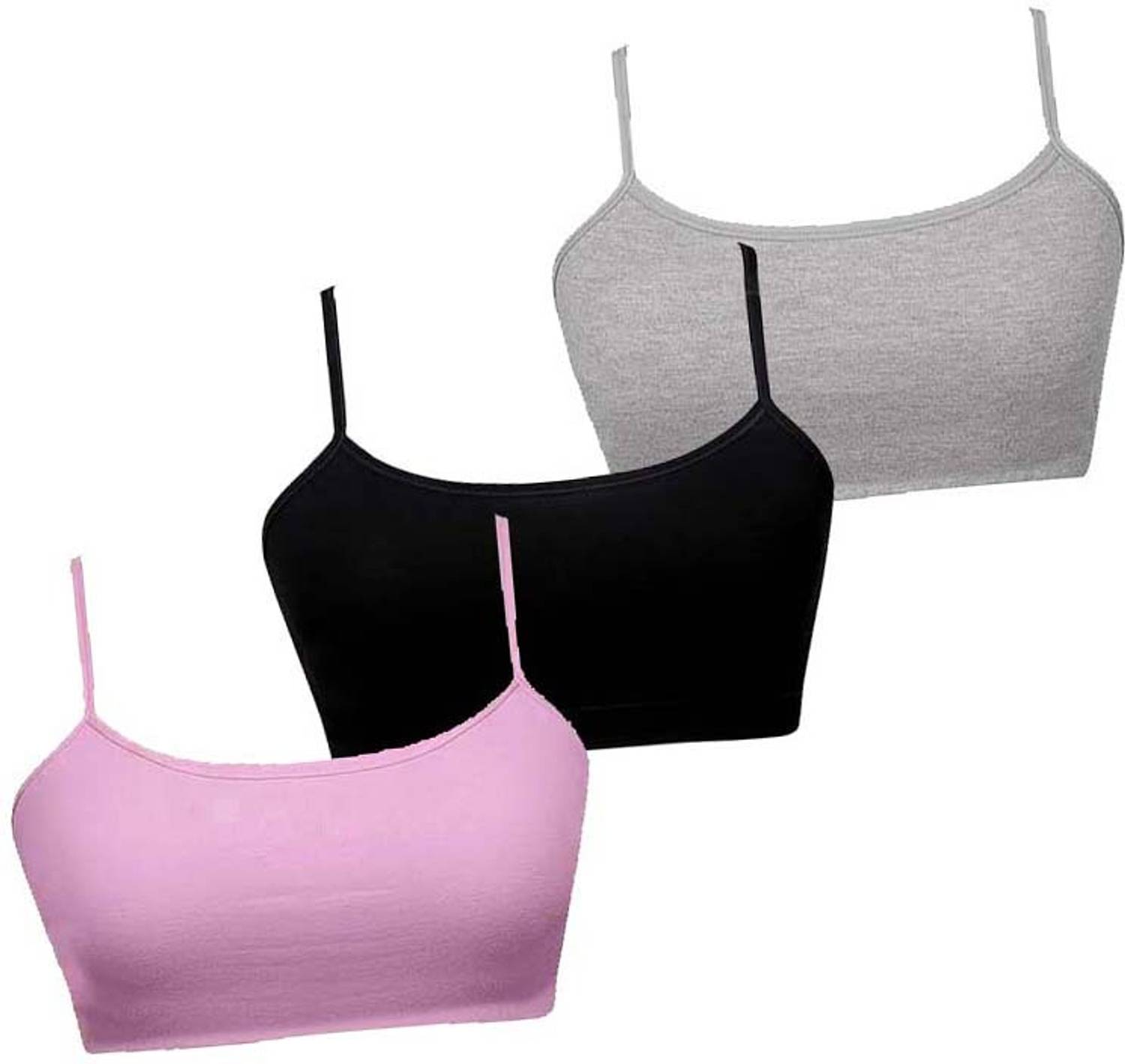 BRAASHEE PACK Of 3 [ G,BL,PI ] Girls Sports Non Padded Bra