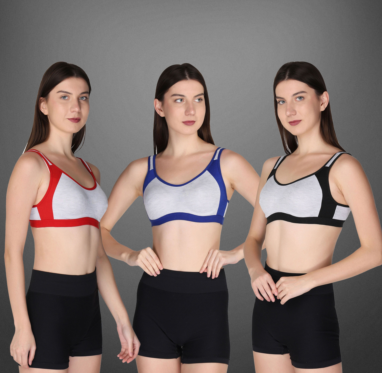 Image of lufiya pack of 3 Women Sports Non Padded Bra