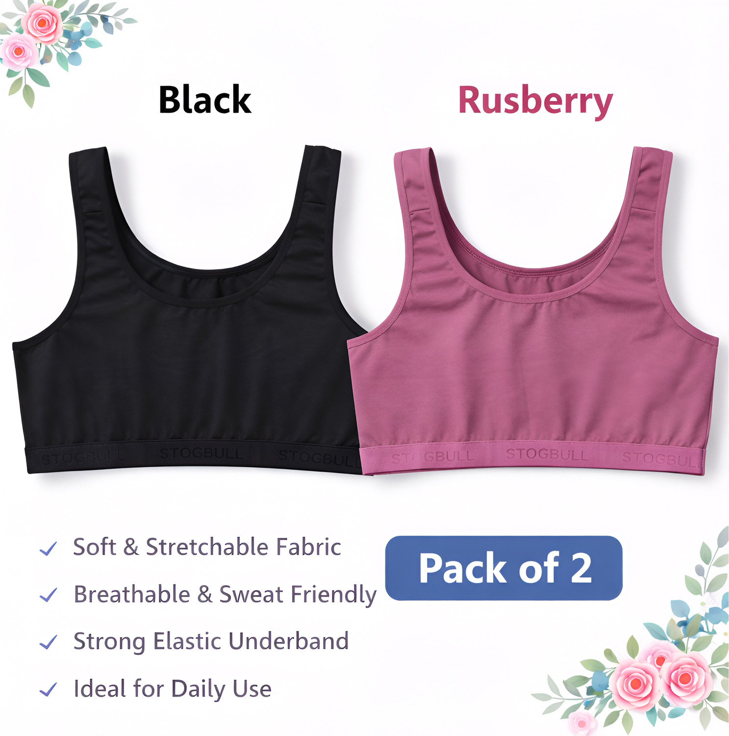 Image of STOGBULL Cotton Lycra Sports Bra Combo pack of 2 for Gym Yoga Exercise Running & Workout Women Sports Non Padded Bra
