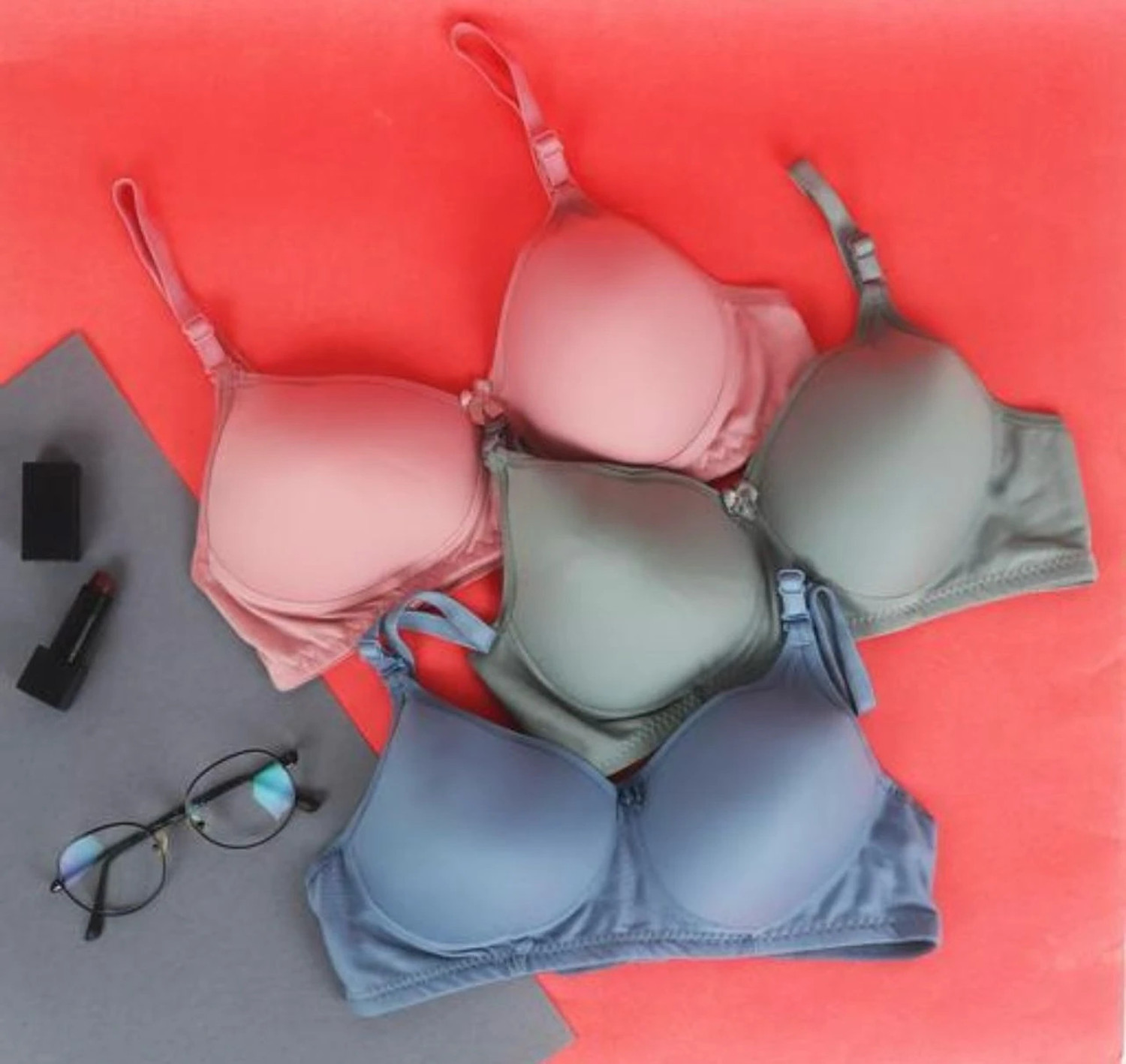 Image of Wonkey Pack of 3 Women Push-up Lightly Padded Bra (Pink, Blue, Green)