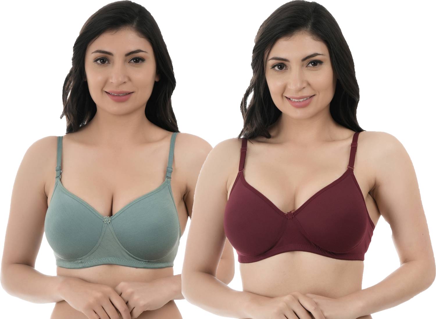 Auletics Ultra Comfort 38B Light Green Maroon Lightly Padded Bra T-Shirt Look Women T-Shirt Lightly Padded Bra