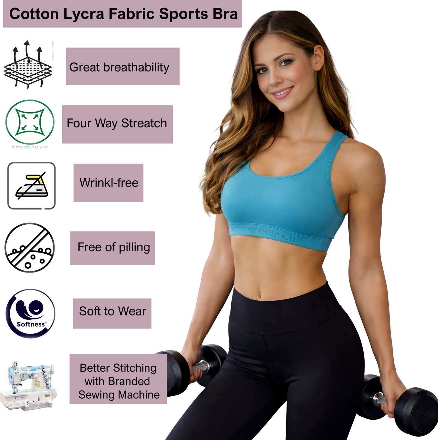 Image of STOGBULL Cotton Lycra Sports Bra Combo pack of 2 for Gym Yoga Exercise Running & Workout Women Sports Non Padded Bra