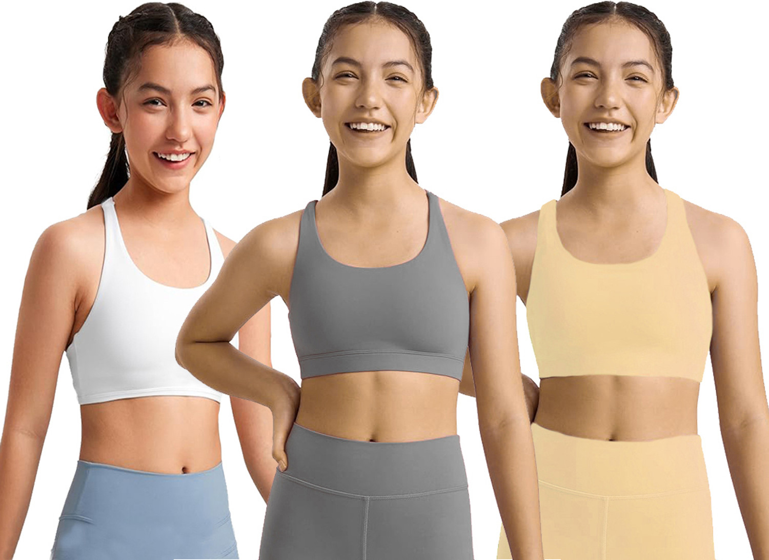 Image of BRAAFEE Pack of 3 Girls Non Padded fully stretchable High Coverage Bra (Multicolor) Girls Sports Non Padded Bra