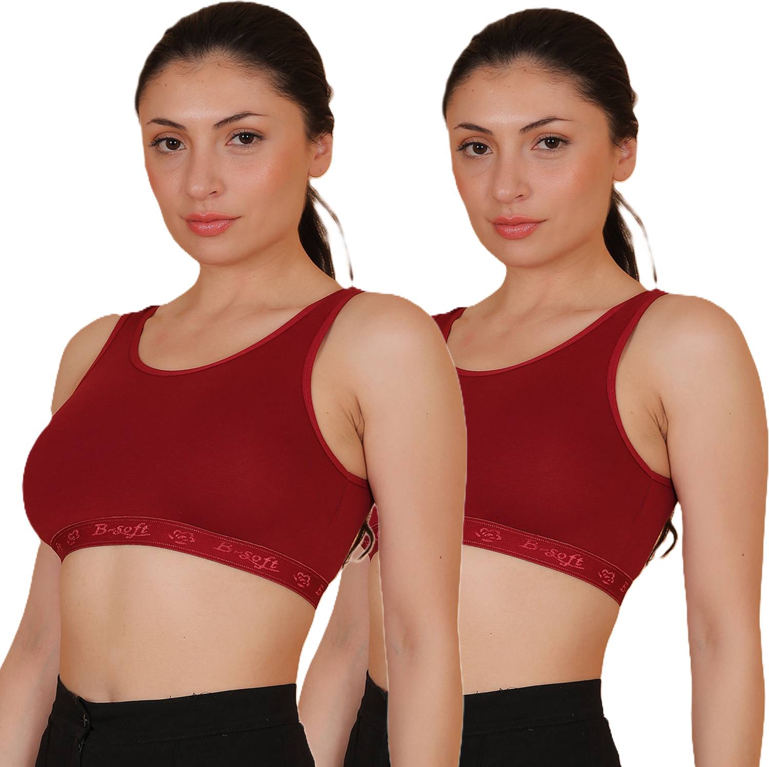 B-SOFT Cotton Lycra Sports Bra Combo pack of 2 for Gym Yoga Exercise Running Workout Women Sports Non Padded Bra