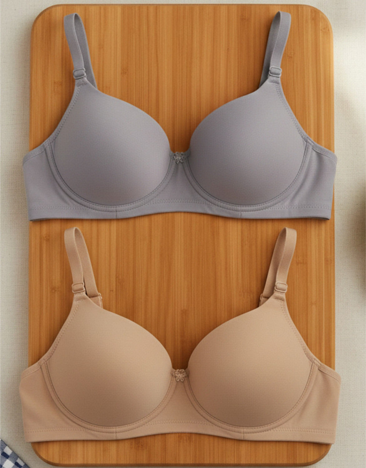 Image of Lencho Pack of 2 Women T-Shirt Lightly Padded Bra (Grey, Beige)