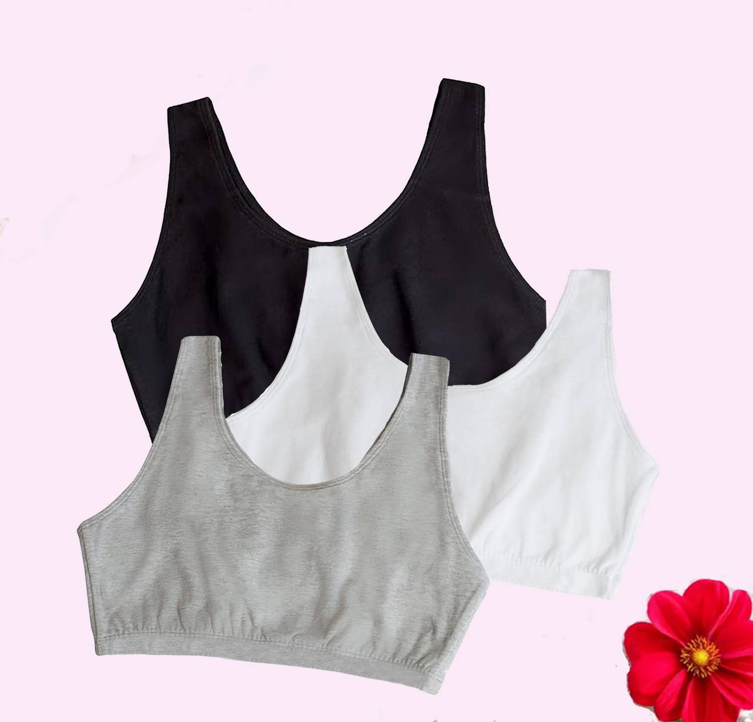 BRAABAA Pack of 3 Girls non padded beginner sports bra Girls Training/Beginners Non Padded Bra
