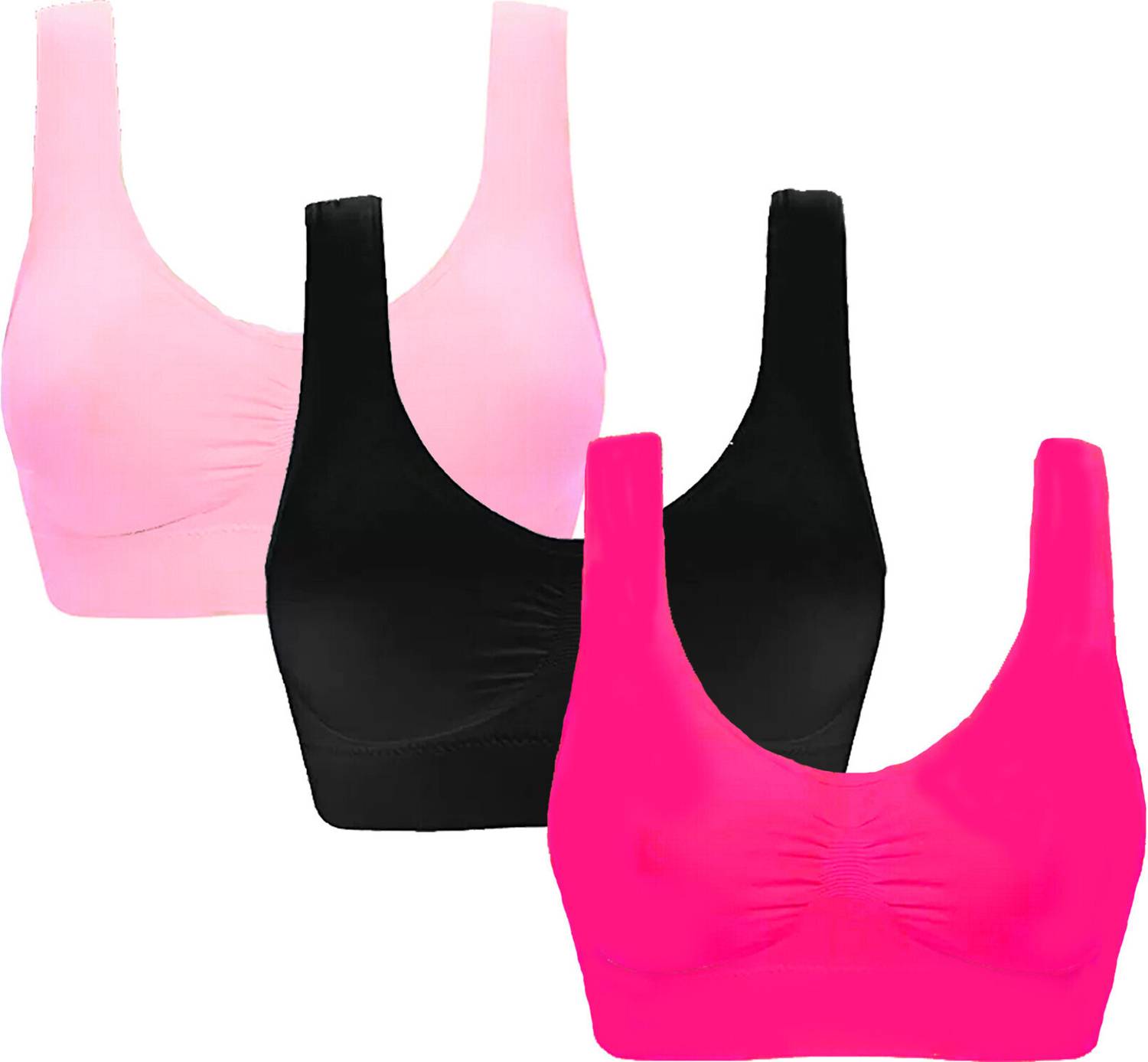Brafee Pack of 3 Girls Stretchable Cotton sports non padded seamless sports gym bra Women Sports Non Padded Bra