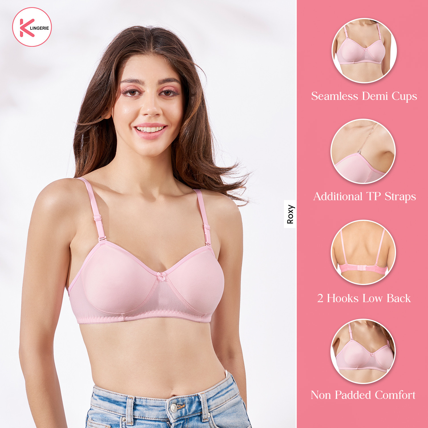 Image of kalyani Kalyani Roxy Girl's Non Padded Multiway Straps Demi Cup Balconette Bra Women Everyday Non Padded Bra