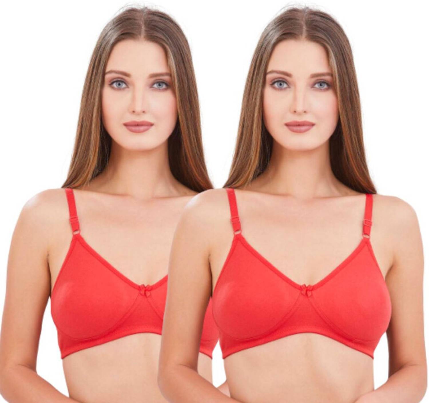 BlueNixie Blue Nixie Women's Wirefree T-Shirt T shirt bra in Red color Combo pack Women Everyday Non Padded Bra