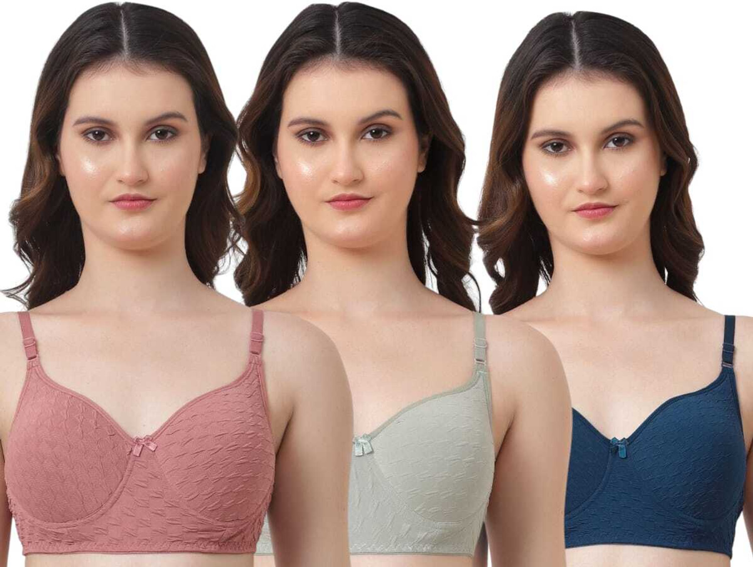 Image of Funahme Pack of 3 Women T-Shirt Lightly Padded Bra (Multicolor)
