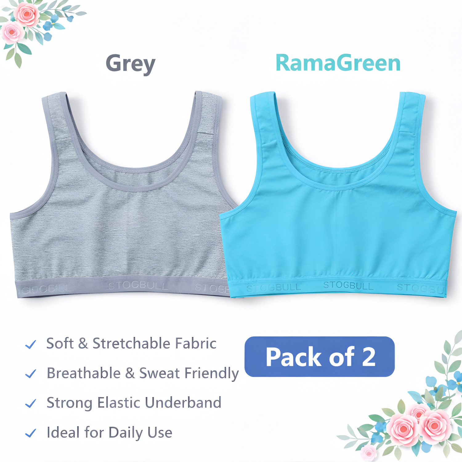 Image of STOGBULL Cotton Lycra Sports Bra Combo pack of 2 for Gym Yoga Exercise Running & Workout Women Sports Non Padded Bra